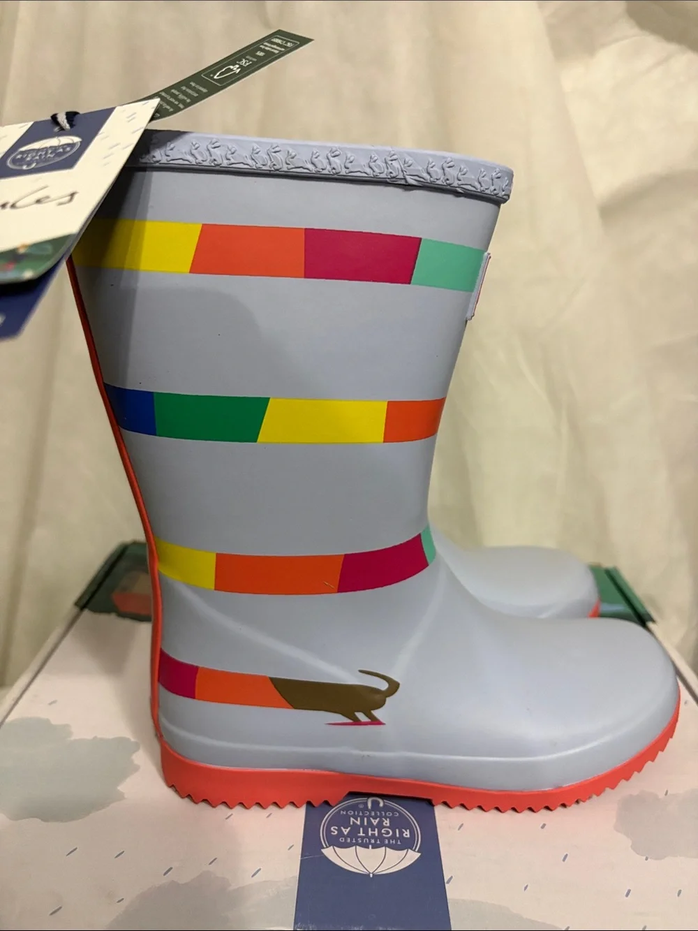 Joules Kids' Rainbow Stripe Rain Boots size US 1 NWT